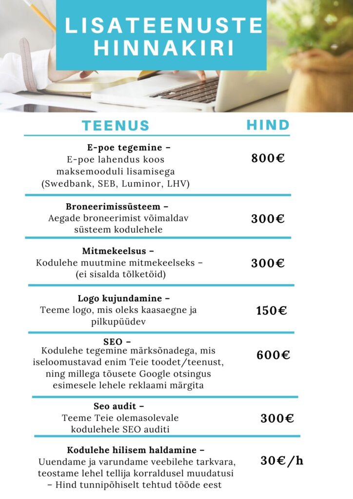 Kodulehe tegemine, lisateenused hinnakiri - Combipact OÜ