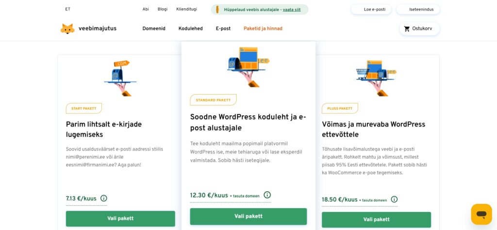 Veebimajutuse hinnad